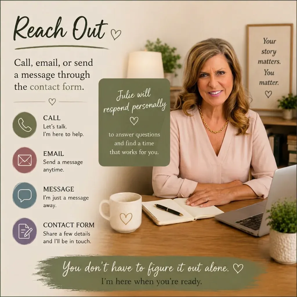 A welcoming gesture representing reaching out to begin counseling with Julie K.