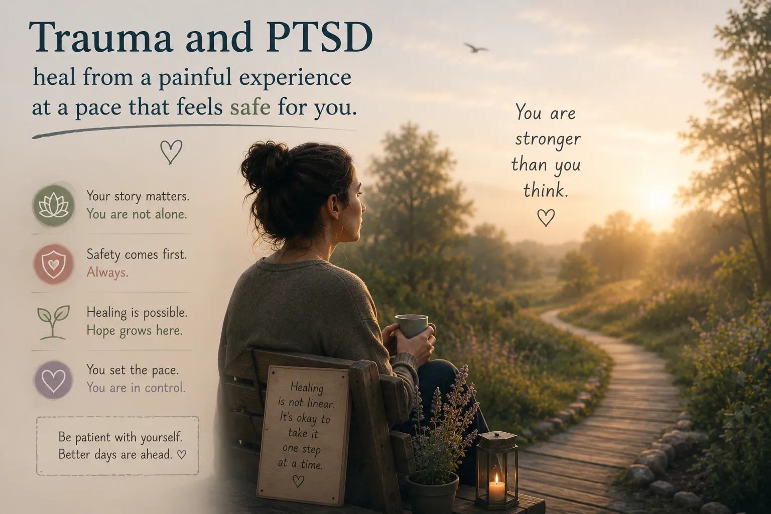 A safe, comforting setting representing trauma and PTSD therapy